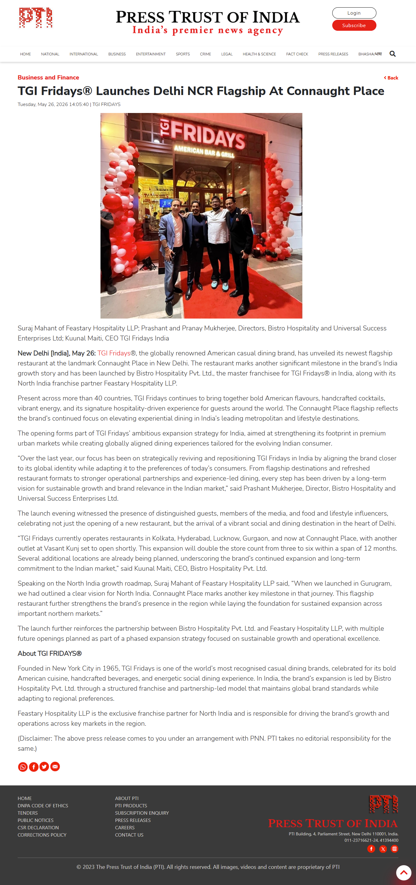 TGI Fridays Connaught Place Launch