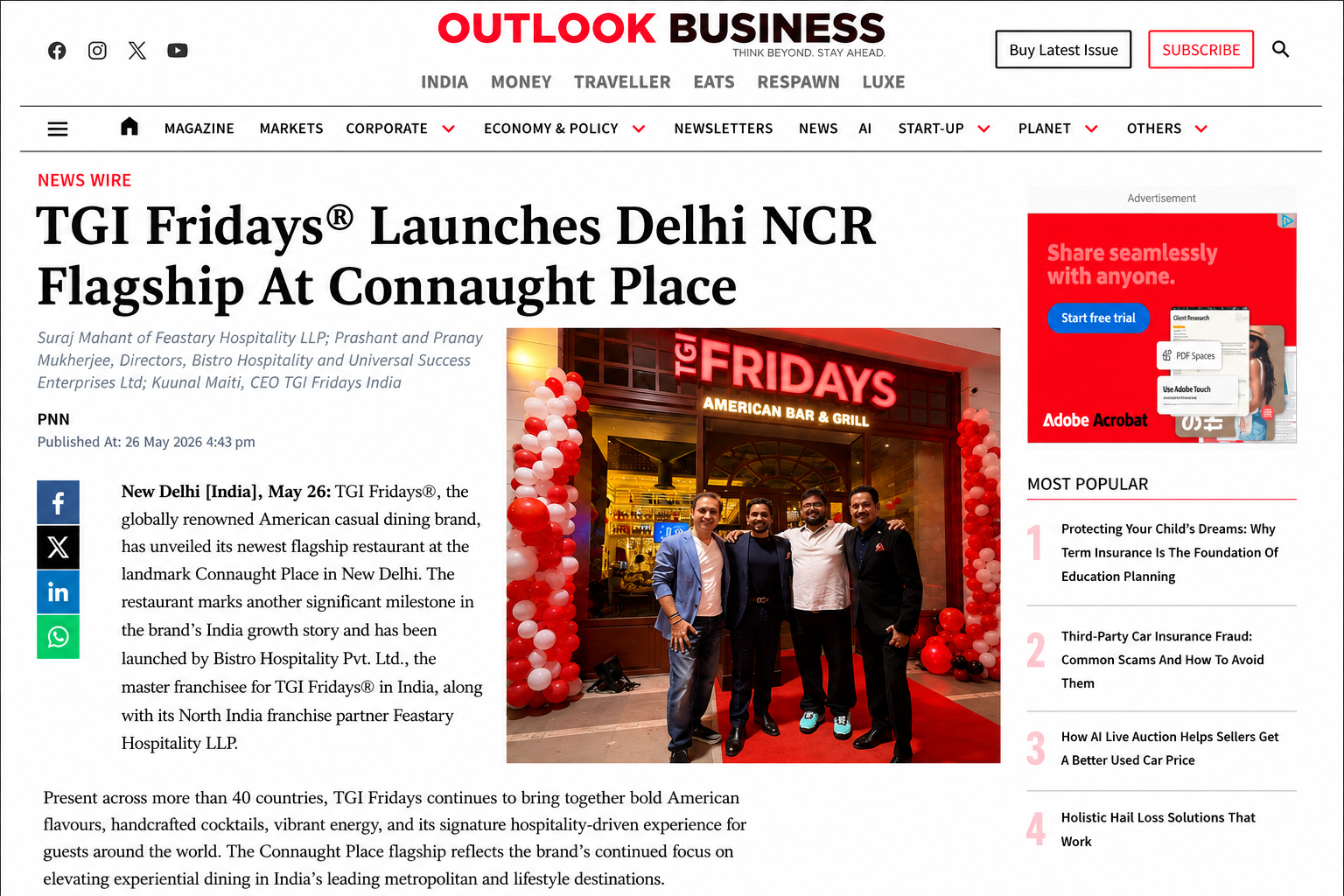 TGI Fridays Delhi NCR Flagship Launch